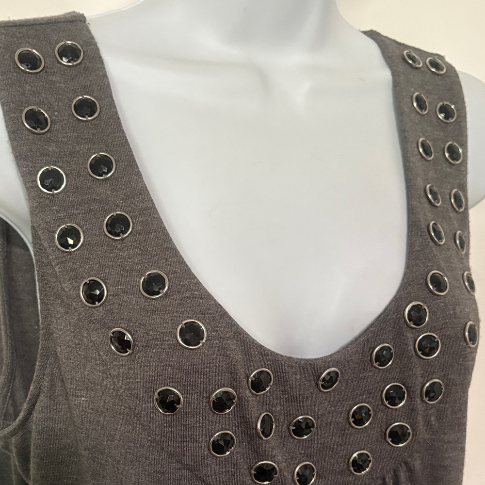Elegant Charcoal Sleeveless Tank with Eyelet Accents